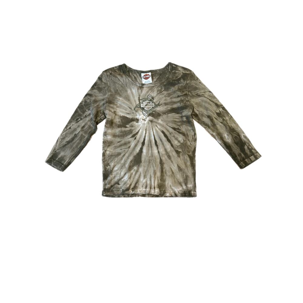 Vintage Authentic Harley Davidson Womens M Green Tie Dyed 3/4 Sleeve Tee T Shirt